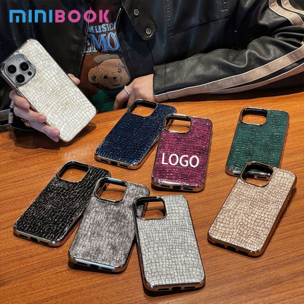 Electroplated Leather Crocodile Pattern Mobile Phone Case Compatible with iPhone15 Pro Max