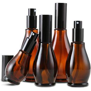 Quality 100ml Amber Glass Travel Bottles Cosmetic Cream Pump Bottle Dispenser Container for sale