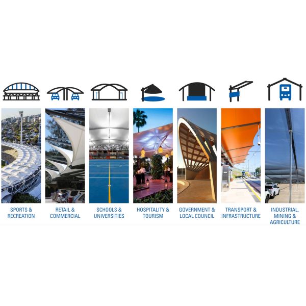 0.065mm Fabric Tent Shade Structure Sunshade PVDF PTFE Car Park Tension Membrane Structure