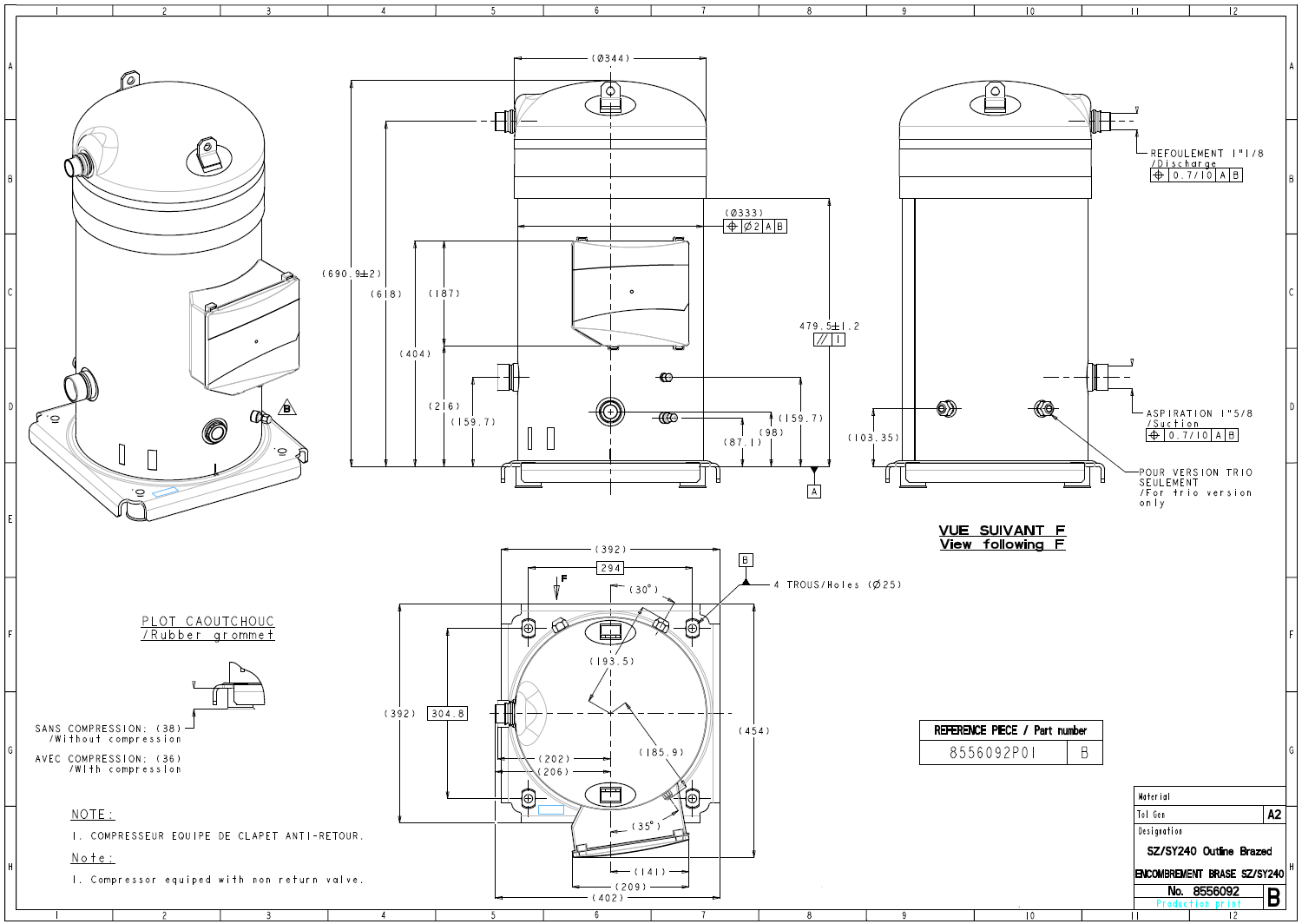 SY240 R407C Refrigeration Scroll Compressor Cold Storage