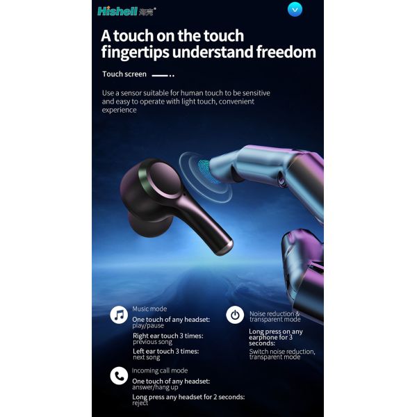 IPX5 TWS Mini Wireless Noise Cancelling Earbuds With LED Display