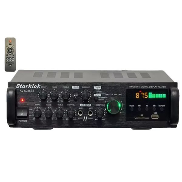 AV-6288BT 1000W 2*500W High Fidelity Karaoke Amplifier Dual-Use 12V/220V AC/DC BT Wireless Plastic Material