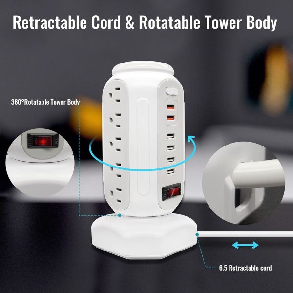 Tower Type LED Desktop Fast Charging Socket Wireless WiFi Socket USB