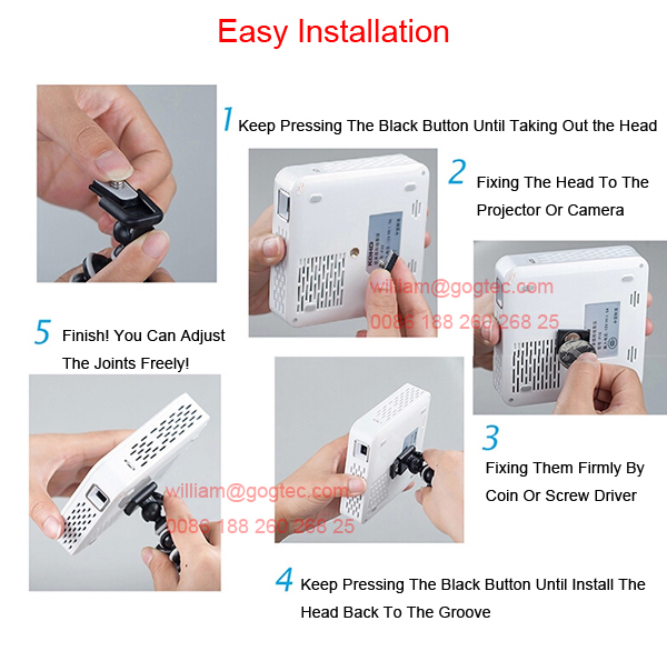 Octopus mini pico portable projector bracket lift mount support ball joints 360° rotating