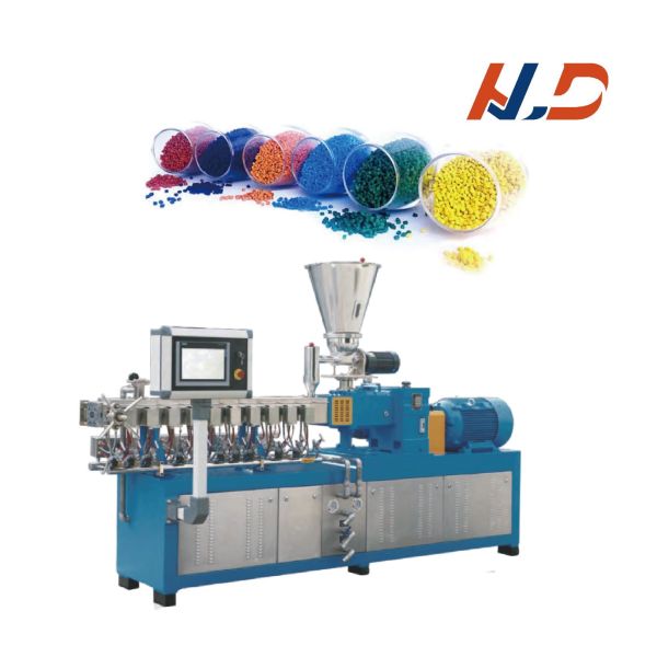 Nanjing Henglande small batch 50kg/h 35 36 twin-screw plastic extruder for color