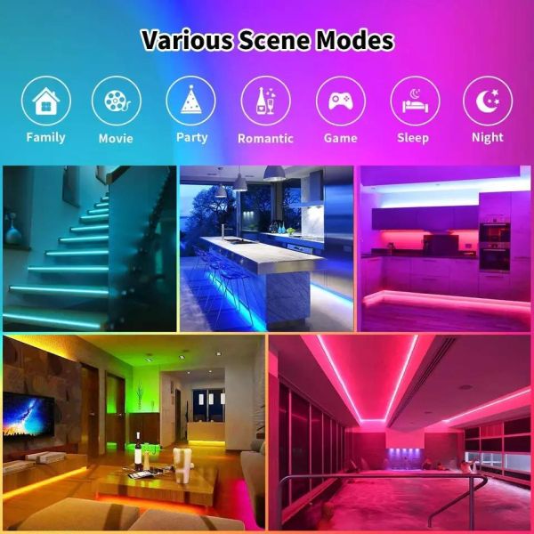 5050 60d/M Smart 5m 10m 15m Outdoor Flexible LED Strip Lights SMD RGB 24 44 Keys Waterproof