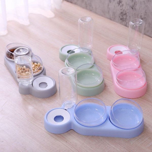 500ml Plastic Automatic Pet Feeder Bowl Raised Stand Double Bowl Pet Feeder