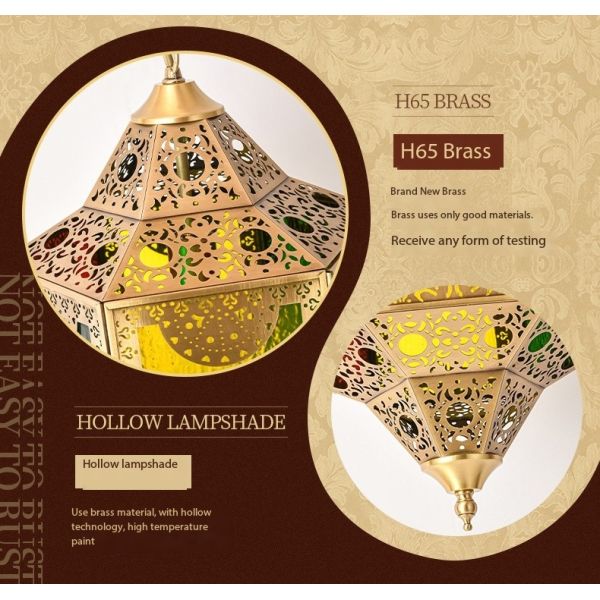 LED Copper Chandelier Decorative Lamps in Moroccan Style with Stained Glass Body Material Copper Product Weight kg 2.5 KG