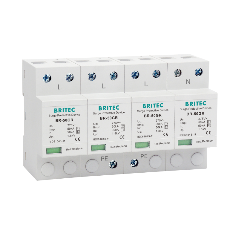 BR-50GR 4P Ac Lighting protection type 1 spd surge protective device Spd Surge Filter spd t1 t2 Type 1 Surge Protectors Ü-Ableiter