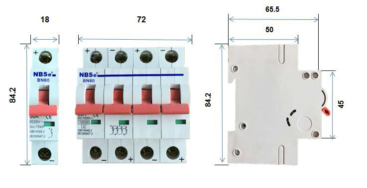 BN60 1P 250V DC Micro Circuit Breaker 35mm Din Rail With Current Limiting Performance