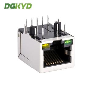 Metal Shielded Cat6a Ethernet Connector Female RJ45 With Transformer, G/Y LED