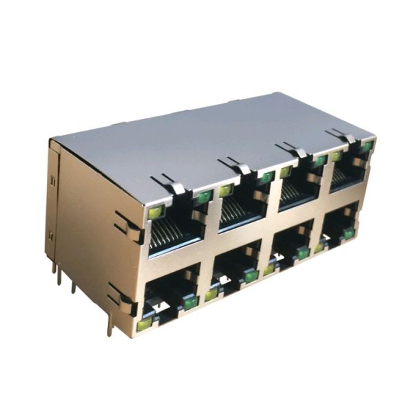 Integrated Magnetic RJ45 Female Connector With LED EMI Finger 2x4 Port