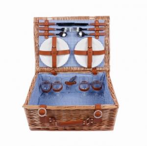 China Cheap Picnic Basket for 4 Willow Hamper Set with Insulated Compartment Handmade Large Wicker Picnic Basket Set on sale