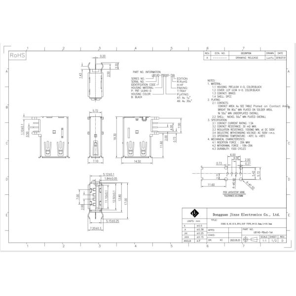 4Pin USB2.0 A Female DIP Connector Socket 90 Degrees