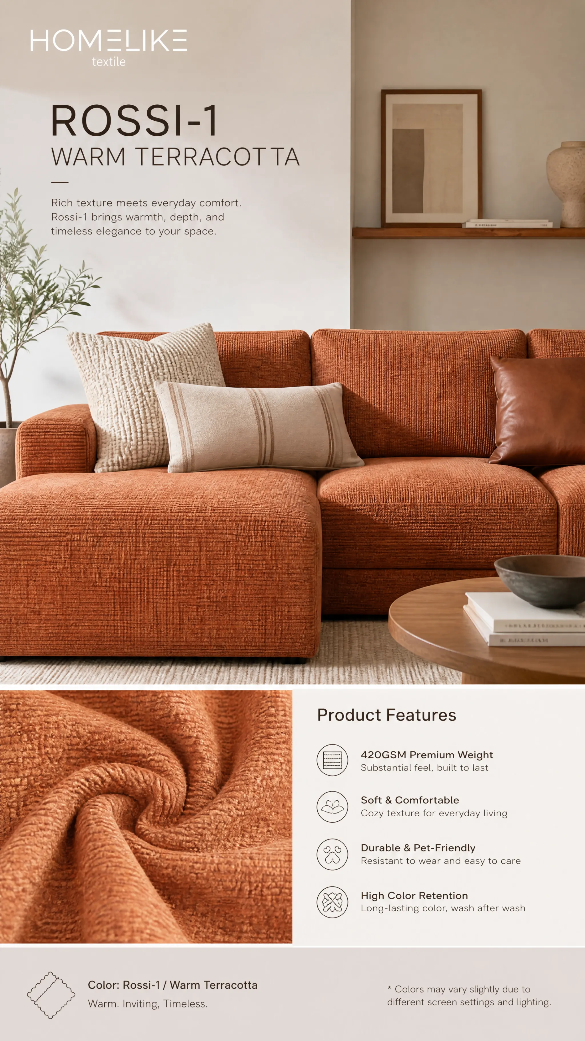 Rossi Fabric | Timeless textured upholstery for modern sofas
