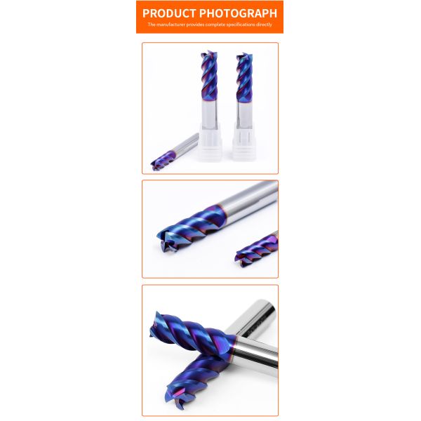 YINGBA Custom CNC Cutting Tool Blue Nano Coating Endmill Carbide 4 Flutes for Carbon Steel Stainless Steel Metal Milling Cutter