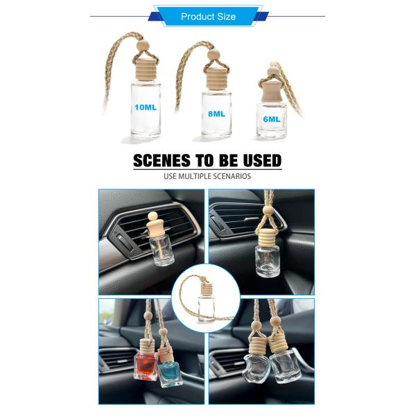 Flat Round Hanging Glass Diffuser Bottles Car Perfume 8ml