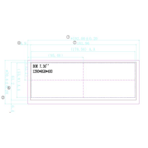LVDS 8bit Interface Automotive LCD Display BOE 7.36 Inch 1280X400