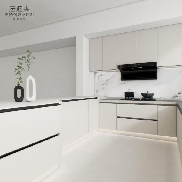 White Stainless Steel Kitchen Cabinets with Integrated Appliances