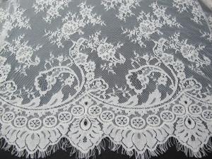 China Soft Nylon Cotton Eyelash Lace Trim , Wedding Dress White Lace Fabric on sale