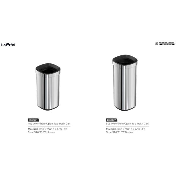 SS Rectangle Open Top Trash Bin ，Open Lid Trash Can Stainless Steel