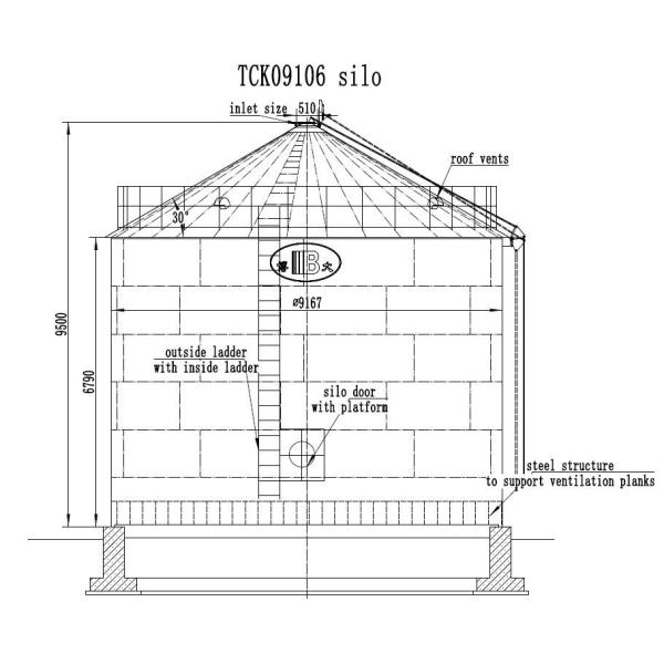 500T 1000T 10000T Vertical Grain Storage Silo , Hot Dip Galvanized Flat Bottom Grain Bins