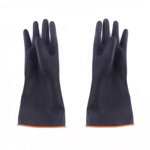 Quality Acid Resistance Black Industrial Rubber Gloves Heavy Duty Orange Lining for sale