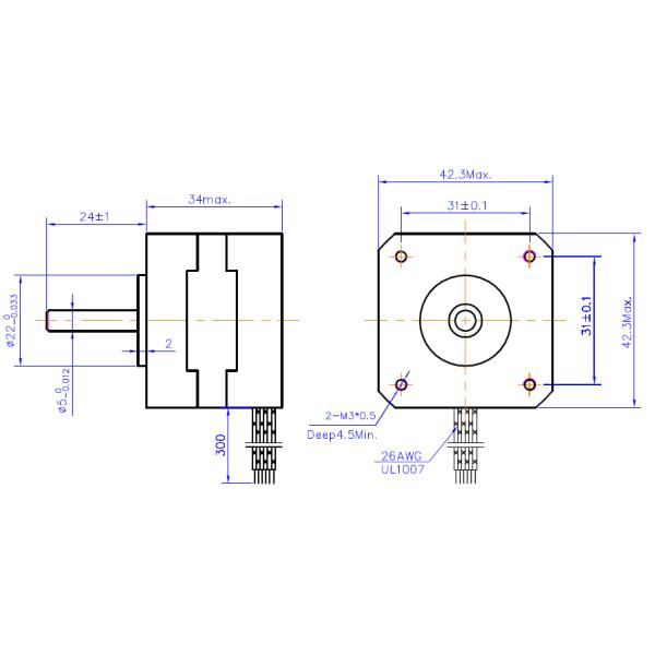 Nema 17 Stepper Motor 1.8 Degree Step 42mm 2.2KG*cm With Round Shaft