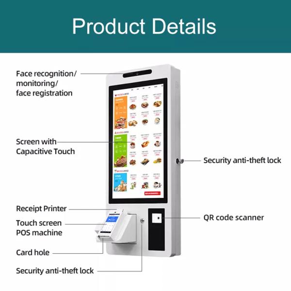 21.5 Inch POS Self Checkout Machine Self Service Payment Ordering Kiosk For KFC
