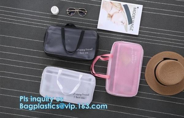 multi-purpose washable portable breathable 3 pcs polyester mesh travel cosmetic bag, Mesh Zipper Black Makeup Pouch Cosm