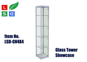 Quality 400x400x1800mm Glass Tower Display Case MR16 LED Spot Lighting Glass Showcase Tower for sale
