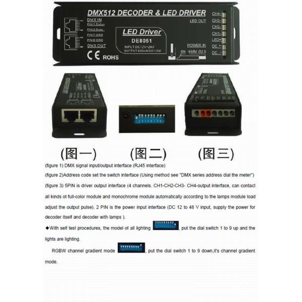 Dipswitch Addressing DMX Decoder LED Driver , RGBW Constant Current 4 Channel Controller