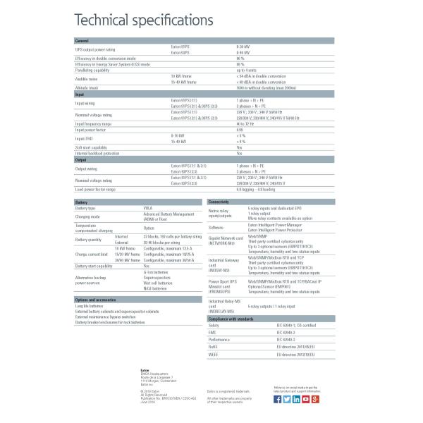 Eaton 91PS Series Single Phase UPS for Networking 10kVA 10kW 220V 15kVA 15kW 30kVA 30kW