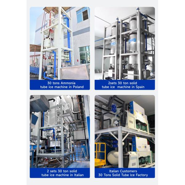 Transparent Solid Flat Cut Ends Tube Ice Machine Spain 30 Tons / Day For Drinks Wines Juice