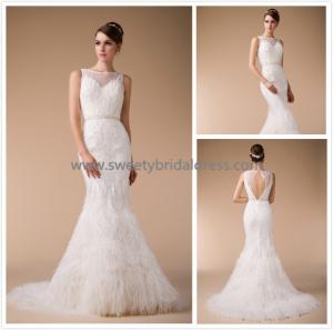 Quality Mermaid & Trumpet High Neck Beading Ostrich feather Bridal Dress HM880002 for sale