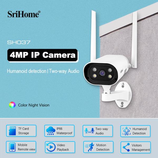 4MP Full-Color Night Vision Two-Way Audio Camera Outdoor Waterproof IP66 Security IP Camera