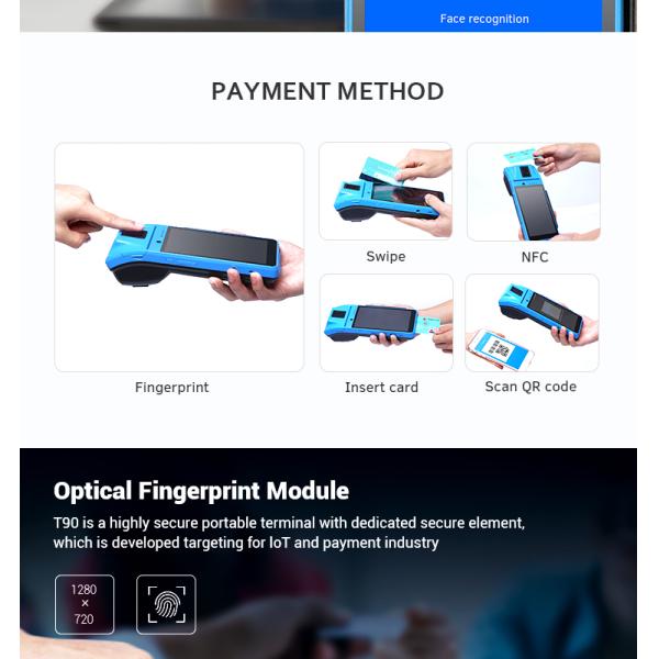 Vein Module 8 Mega Pixels Mobile Pos Machine 16GB EMMC With 80mm Printer