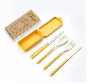 China 3 Piece Dinner Set Packaging Box Travel With Folding Chopsticks Spork Tableware on sale