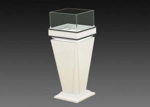 China Cone Shape Custom Glass Display Cases , Wooden Glass Display Plinth Cabinet With Logo on sale