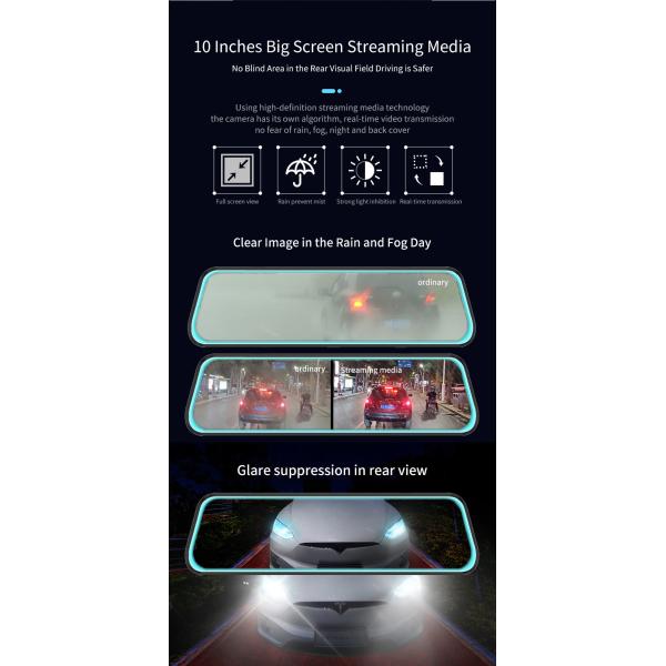 IPS Screen Car Driving Recorder Camera Mirror Dash Cam 9.66 Inch 128GB