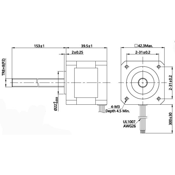 External Drive Lead Screw Hybrid Linear Stepper Motor NEMA17 42mm