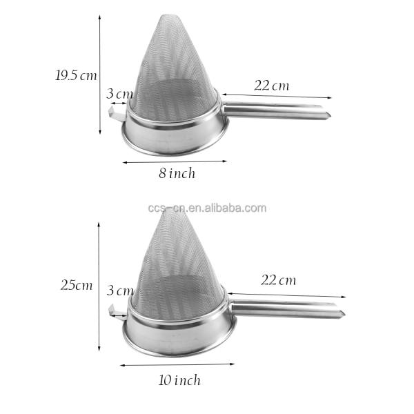 8 Inch Commercial Colander Fine Mesh Filter Stainless Steel Chinois Mesh Strainer Strengthening Rib Strainer