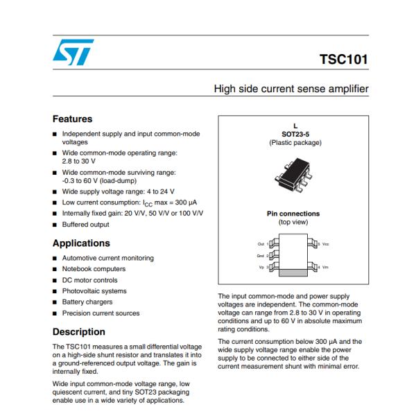 TSC101AILT Current Sense Amplifier IC 1 Circuit SOT-23-5