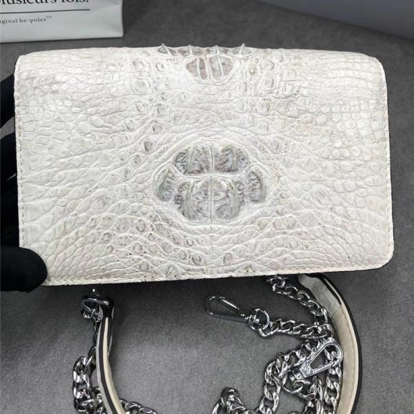 Authentic Crocodile Skin Women White Flap Bag Genuine Alligator Leather Lady Small Purse Female Single Shoulder Bag