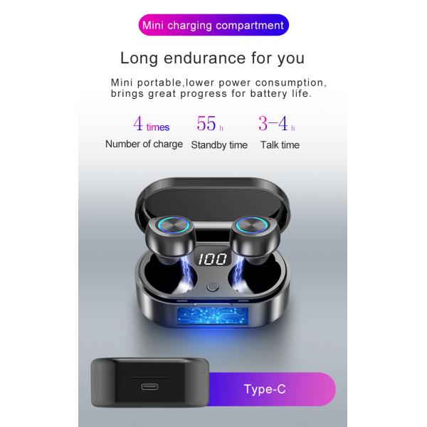 LED Display Transmission 10m TW80 Waterproof Wireless Bluetooth Earbuds