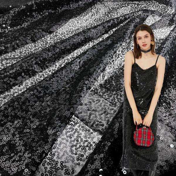110-150gsm Black Tulle Polyester Metallic Sequin Fabric for Garment