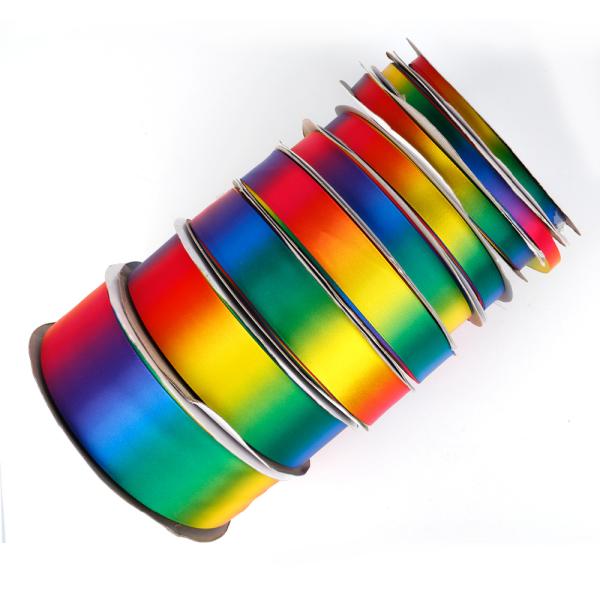 Thermal Transfer Double Faced Silk Ribbon With Logo Rainbow Double-sided Gift Ribbon Custom