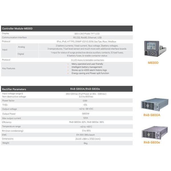Vertiv Controller M830D Rectifier Module R48-5800e DC Distribution Cabinet Emerson DC Power Supply System NetSure 801 AG