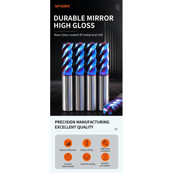 YINGBA Custom CNC Cutting Tool Blue Nano Coating Endmill Carbide 4 Flutes for Carbon Steel Stainless Steel Metal Milling Cutter