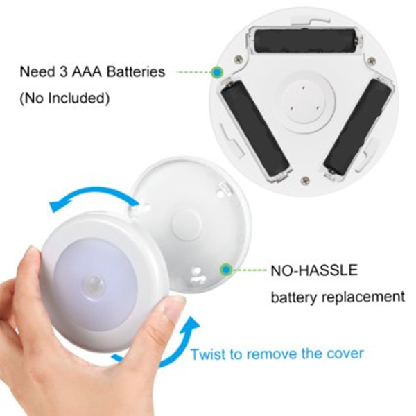 3pcs Pack 3.15in Diameter Battery Operated Motion Sensor Light Indoor